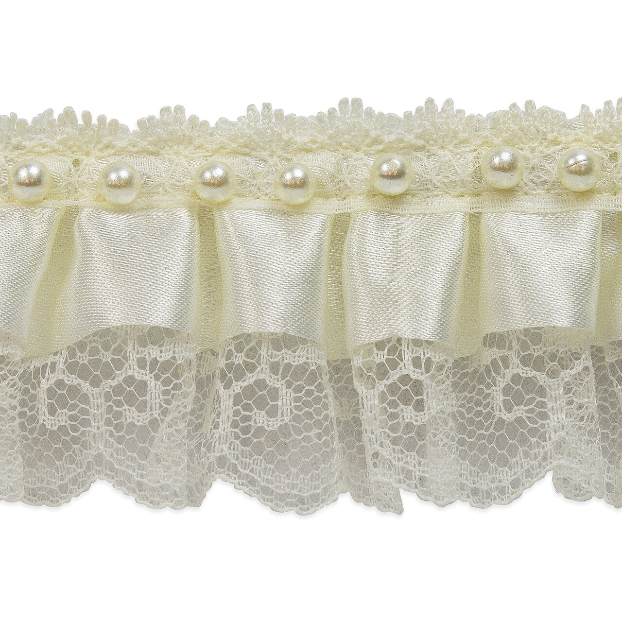 5 Yards of Bradshaw 2" Pearl Accent Ruffled Lace Trim | 5 yard cut